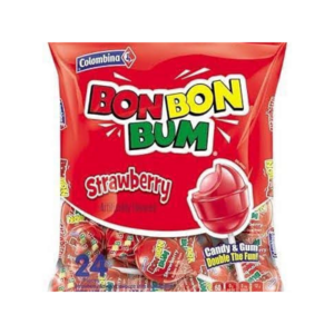 BON BON BUM STRAWBERRY BUBBLE FILLED LOLLIPOP 408G